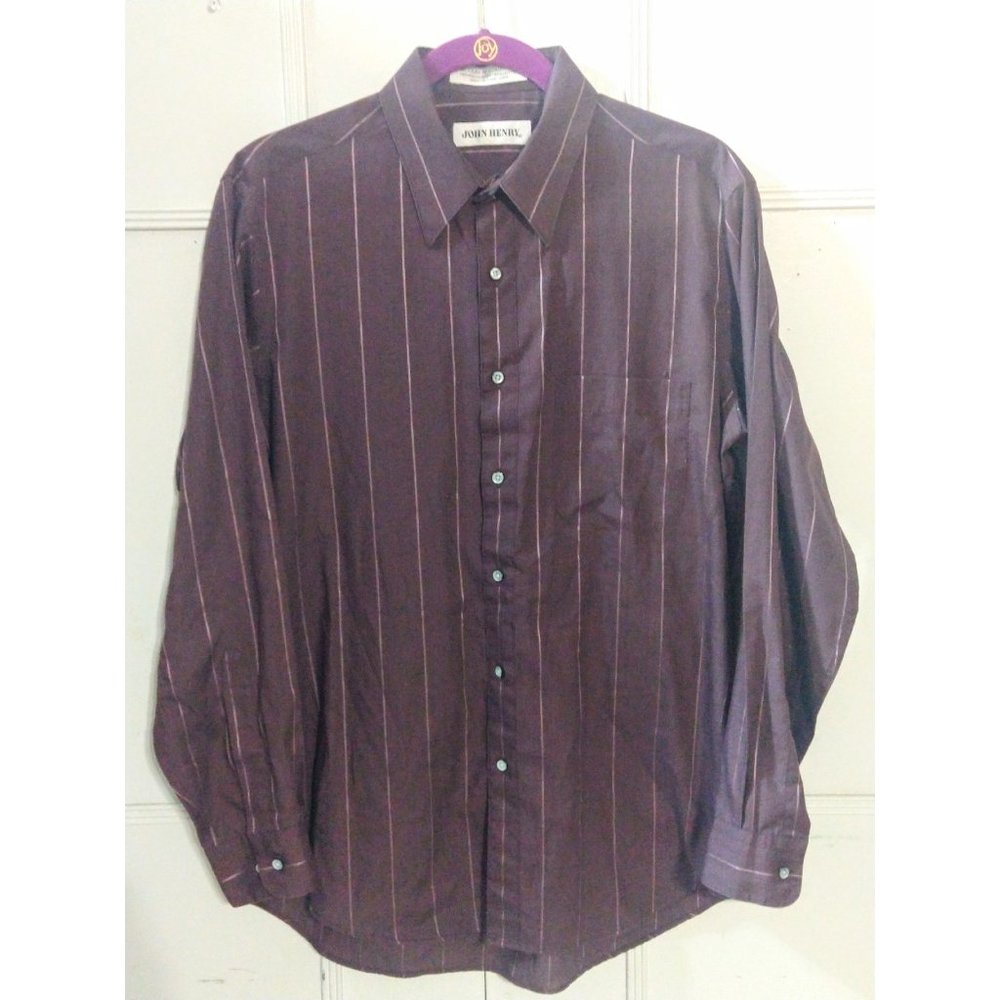 John Henry Mens Stripe Button Up Long Sleeve Dress Shirt Size 15 1/2 (32/33)